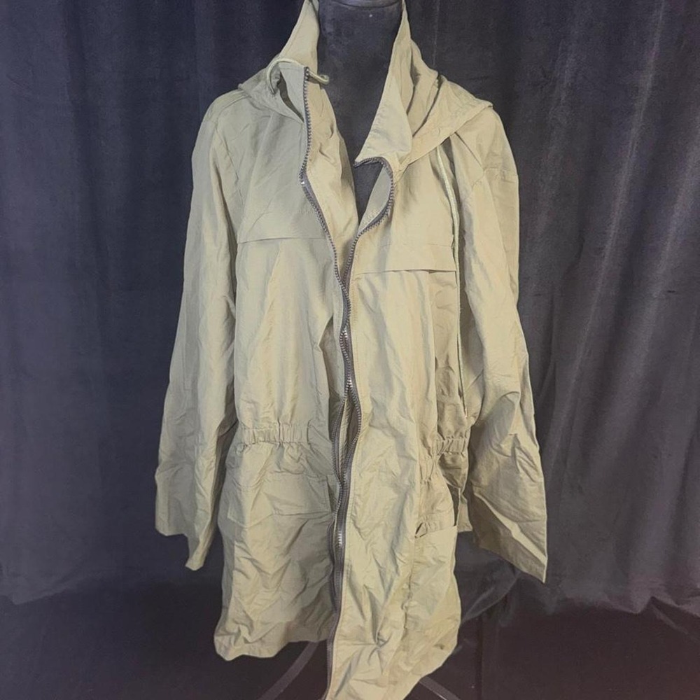BloomChic Olive Green Hooded Windbreaker Jacket Plus Size 28 Drawstring Waist
